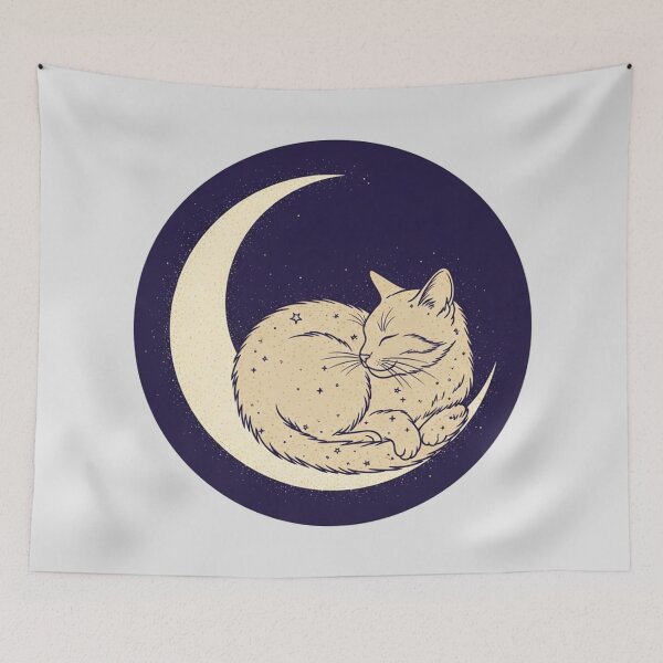 Item preview, Sleeping Moon Cat designed and sold by TheDenimArt.