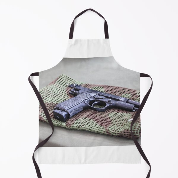 Item preview, Black Pistol Handgun Laid on Camouflage Mesh Cloth Ready for Inspection or Display on Table designed and sold by Nmallia.