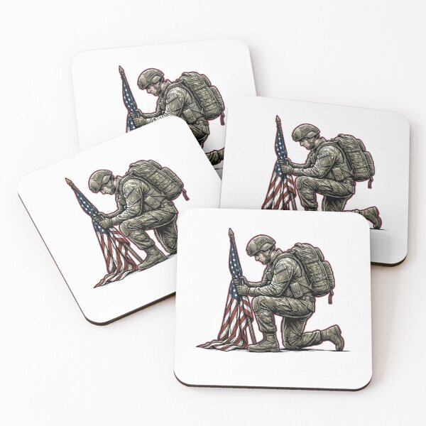 Item preview, Kneeling Soldier American Flag Military Veteran designed and sold by JMDesignHub.