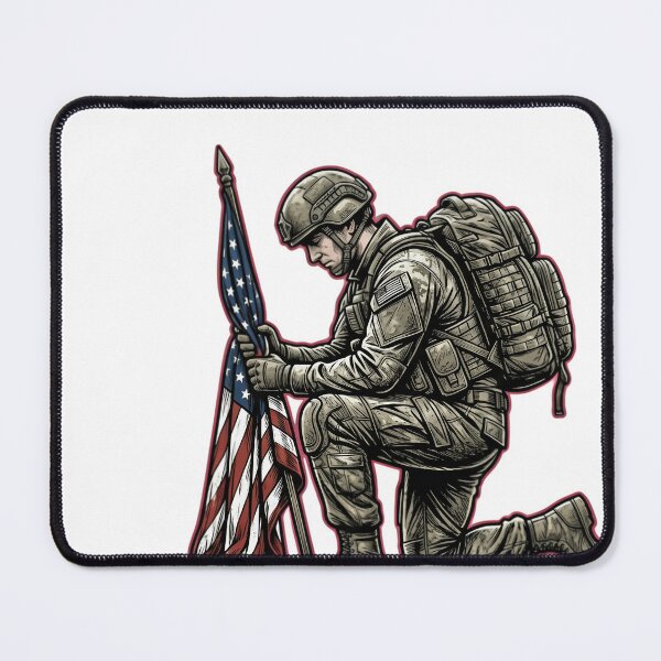 Item preview, Kneeling Soldier American Flag Military Veteran designed and sold by JMDesignHub.