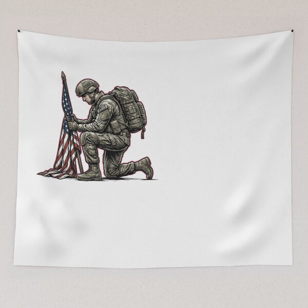 Item preview, Kneeling Soldier American Flag Military Veteran designed and sold by JMDesignHub.