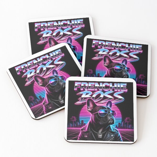 Item preview, Frenchie Boss retro 80s neon French Bulldog synthwave gift designed and sold by language-des.