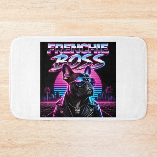 Item preview, Frenchie Boss retro 80s neon French Bulldog synthwave gift designed and sold by language-des.