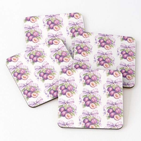 Item preview, Watercolor Purple Plum Illustration with Lavender Gingham Bow, Plum Blossoms and Cottagecore Fruit Aesthetic designed and sold by looplandger.