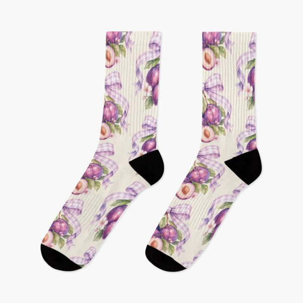 Item preview, Watercolor Purple Plum Illustration with Lavender Gingham Bow, Plum Blossoms and Cottagecore Fruit Aesthetic designed and sold by looplandger.