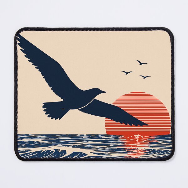 Item preview, Seagull Ocean Sunset Print, Japanese Wave Coastal Art designed and sold by Studio pod Burom.