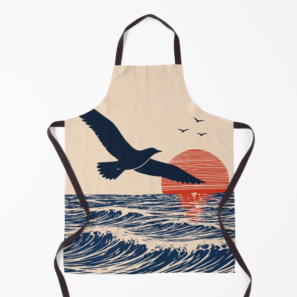 Item preview, Seagull Ocean Sunset Print, Japanese Wave Coastal Art designed and sold by Studio pod Burom.