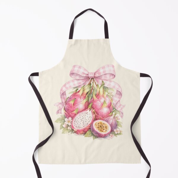 Item preview, Watercolor Dragon Fruit and Passion Fruit Illustration with Pink Gingham Bow and Tropical Fruit Arrangement designed and sold by looplandger.