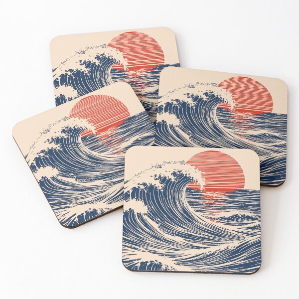 Item preview, Japanese Wave Sunset Poster, Ocean Art designed and sold by Studio pod Burom.