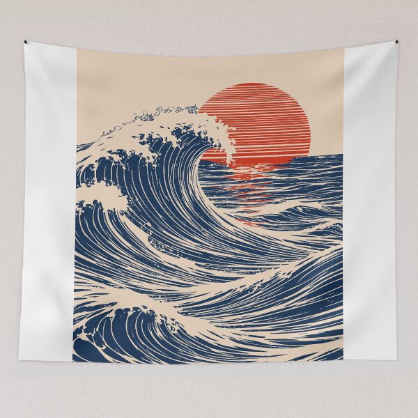Item preview, Japanese Wave Sunset Poster, Ocean Art designed and sold by Studio pod Burom.