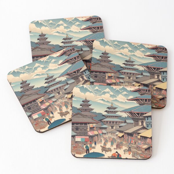 Item preview, Kathmandu Nepal Ukiyo-e Art Print | Himalayan Pagodas and Street Market | Japanese Woodblock Style designed and sold by Vandy Fullam.