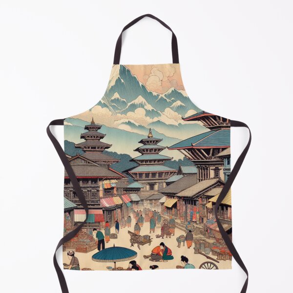 Item preview, Kathmandu Nepal Ukiyo-e Art Print | Himalayan Pagodas and Street Market | Japanese Woodblock Style designed and sold by Vandy Fullam.