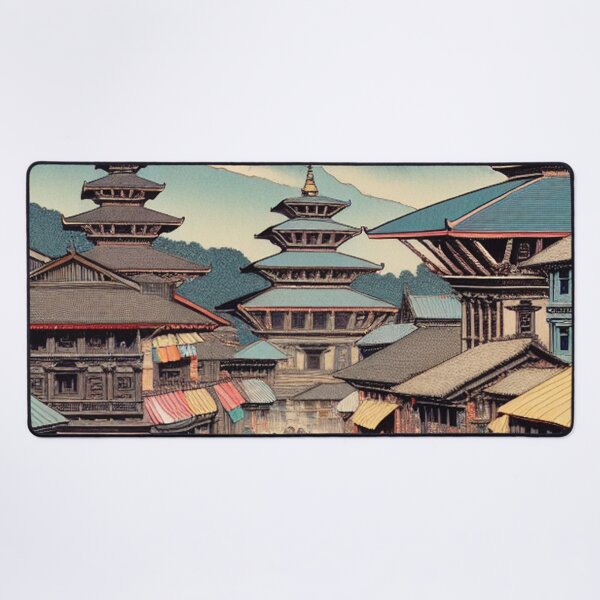 Item preview, Kathmandu Nepal Ukiyo-e Art Print | Himalayan Pagodas and Street Market | Japanese Woodblock Style designed and sold by Vandy Fullam.