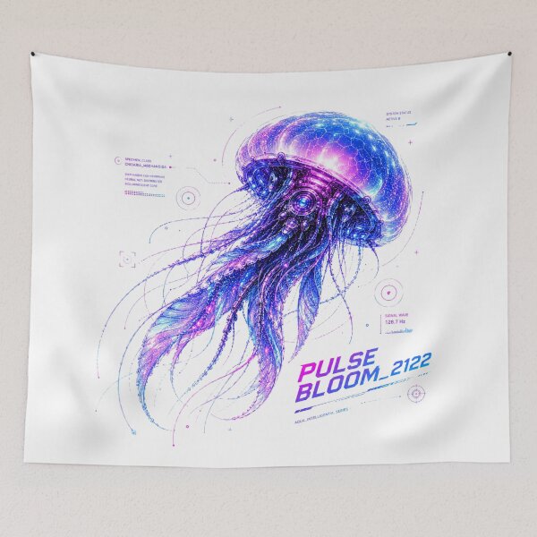 Item preview, Pulse Bloom 2122 Cyber Jellyfish – Neon Biomechanical Deep Sea Design designed and sold by FusiTink.