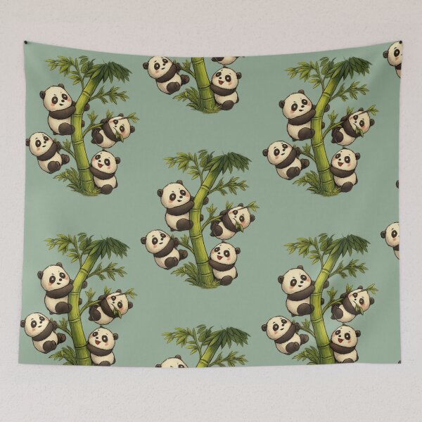 Item preview, Cute Panda Family Climbing Bamboo – Kawaii Animal Cartoon  designed and sold by arifali786.