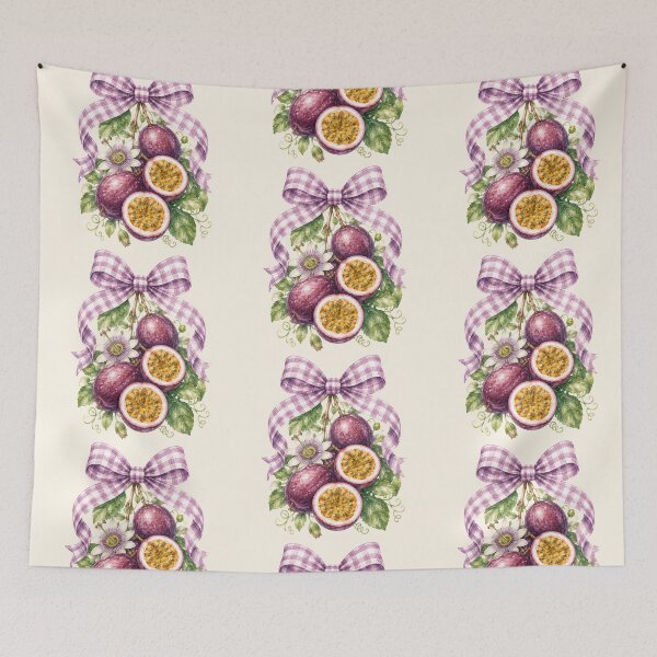 Item preview, Purple Passion Fruit Watercolor Clipart Featuring Lavender Checkered Ribbon and Tropical Passionflower designed and sold by looplandger.