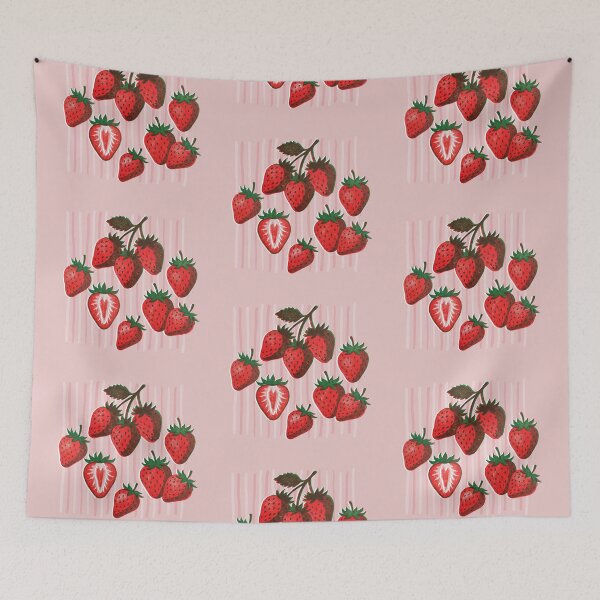Item preview, Pink Red Risograph Strawberries and Stripes designed and sold by TackyTime.
