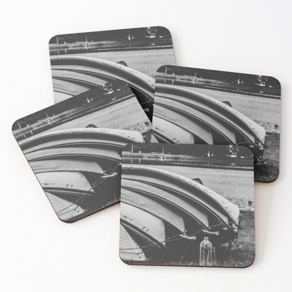 Item preview, Nostalgic Lakeside Rowboats: Monochrome Landscape Art designed and sold by Apex_Visuals.