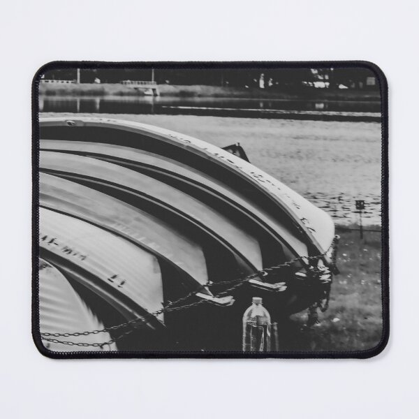 Item preview, Nostalgic Lakeside Rowboats: Monochrome Landscape Art designed and sold by Apex_Visuals.
