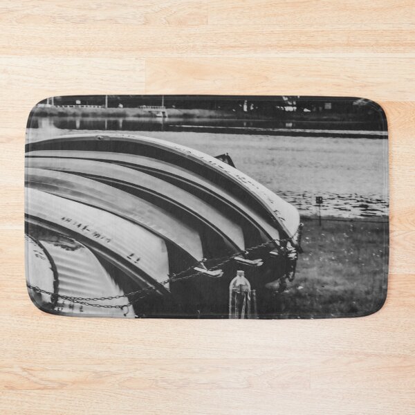 Item preview, Nostalgic Lakeside Rowboats: Monochrome Landscape Art designed and sold by Apex_Visuals.