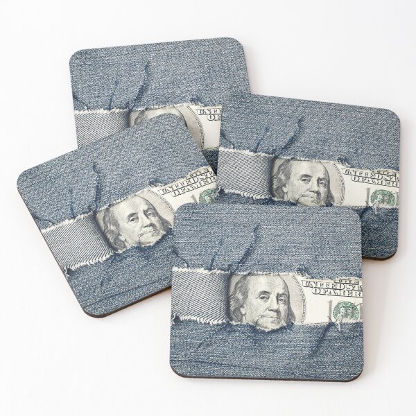 Item preview, Hundred dollars bill through torn blue jeans texture designed and sold by stevanovicigor.