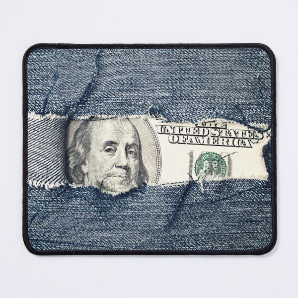 Item preview, Hundred dollars bill through torn blue jeans texture designed and sold by stevanovicigor.