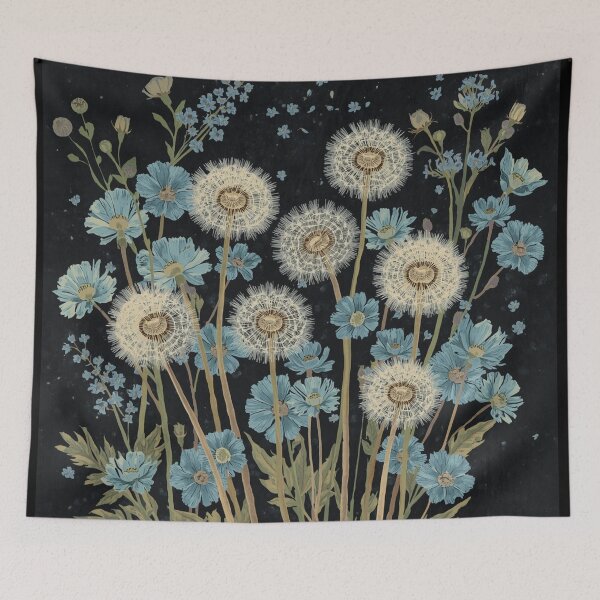 Item preview, Dandelion puff and blue flowers designed and sold by uunaa.