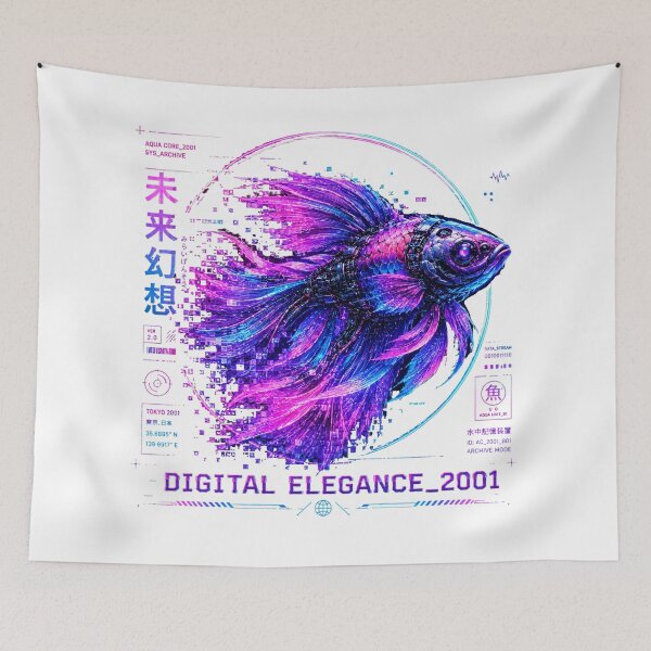 Item preview, Digital Elegance 2001 Cyber Betta Fish – Neon Biomechanical Aquarium Design designed and sold by FusiTink.