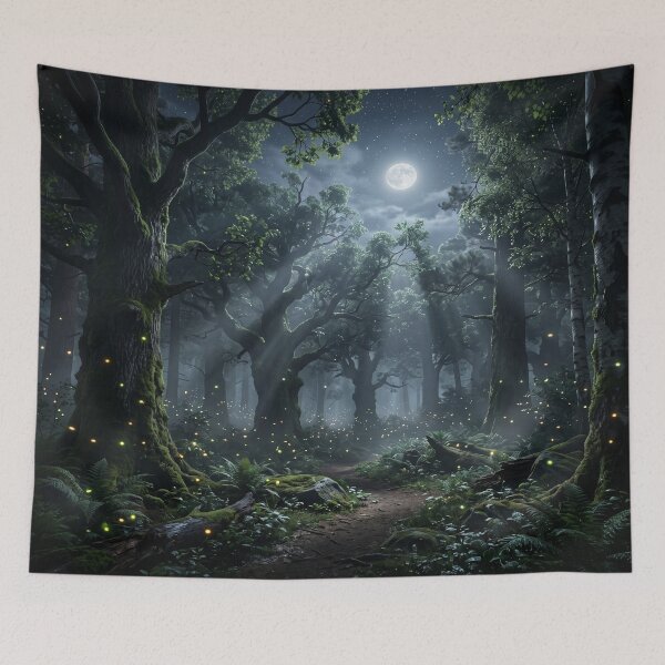 Item preview, Ethereal Midnight Woodland Path and Glowing Fireflies designed and sold by Quiet life.