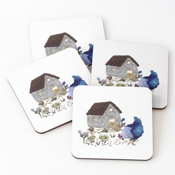 Item preview, Hand embroidered Farm Chicken Family Cottage Scene designed and sold by Alsa-handembroidery.