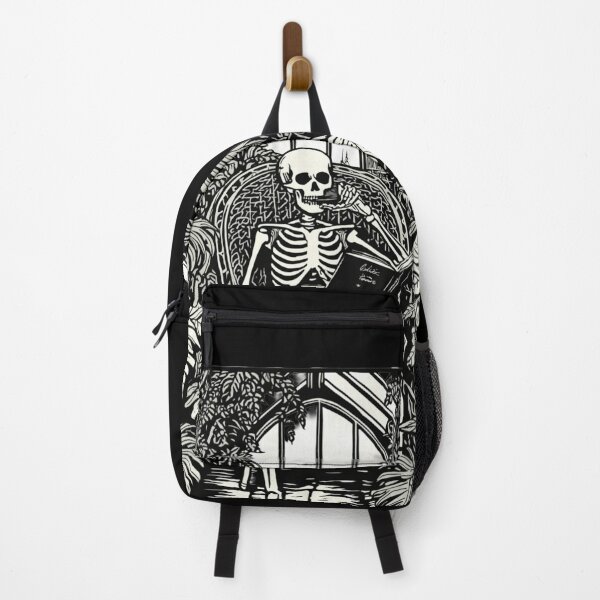 Item preview, Skeleton Reading in Greenhouse Dark Academia Art designed and sold by ChamberOfBooks.