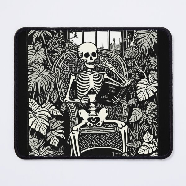 Item preview, Skeleton Reading in Greenhouse Dark Academia Art designed and sold by ChamberOfBooks.
