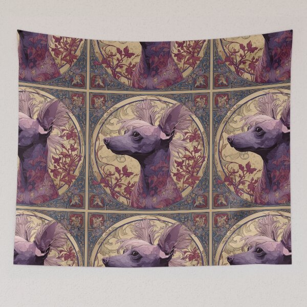 Item preview, Art nouveau Chinese crested puppy dog designed and sold by MendaciousMina.