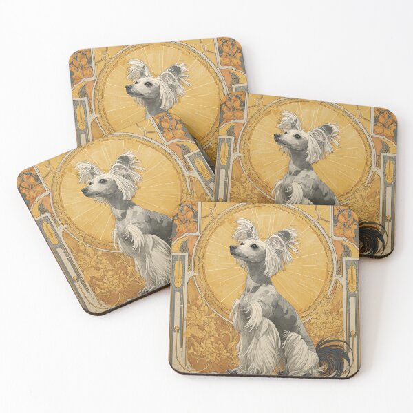 Item preview, Art nouveau Chinese crested puppy dog designed and sold by MendaciousMina.