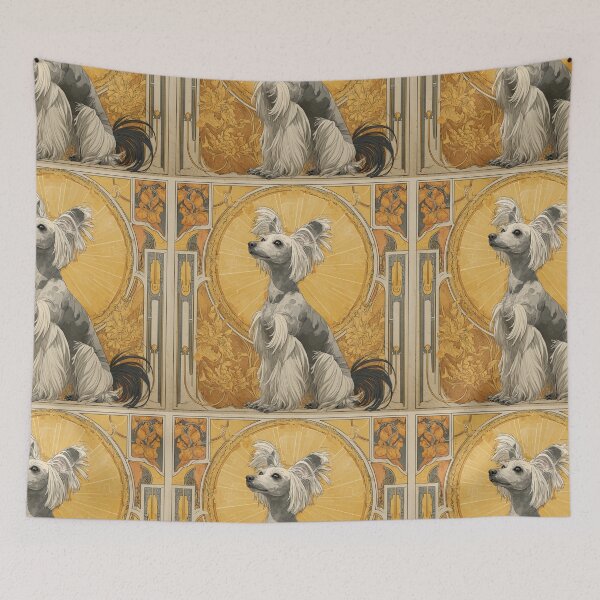 Item preview, Art nouveau Chinese crested puppy dog designed and sold by MendaciousMina.