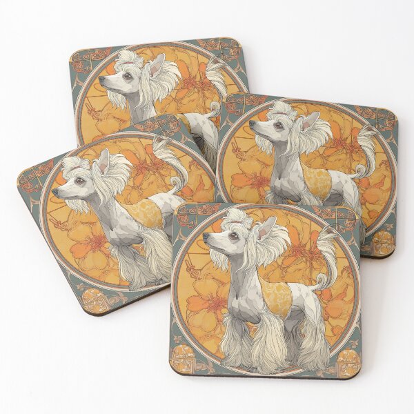 Item preview, Art nouveau Chinese crested puppy dog designed and sold by MendaciousMina.
