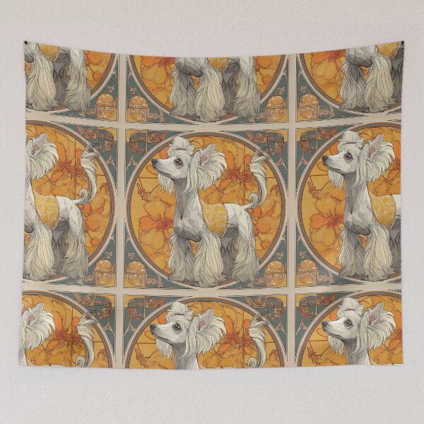 Item preview, Art nouveau Chinese crested puppy dog designed and sold by MendaciousMina.