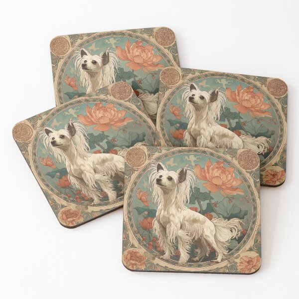 Item preview, Art nouveau Chinese crested puppy dog designed and sold by MendaciousMina.