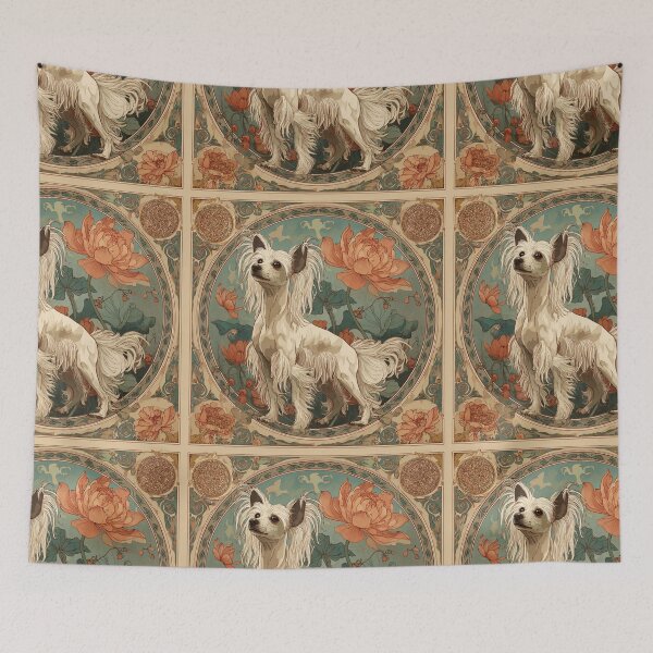 Item preview, Art nouveau Chinese crested puppy dog designed and sold by MendaciousMina.