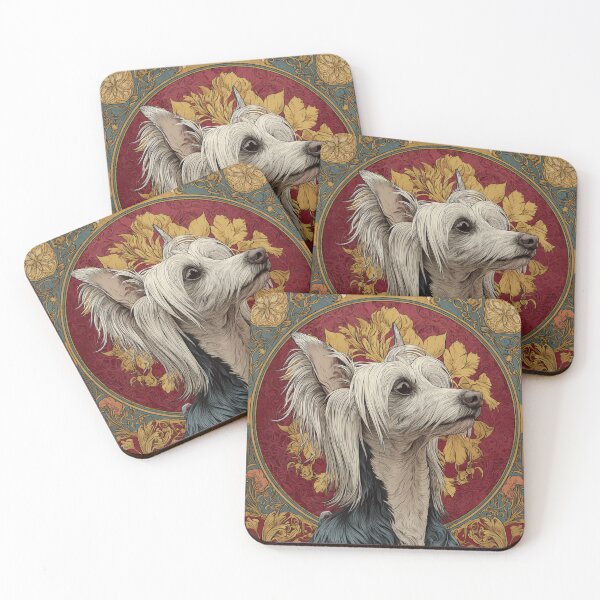 Item preview, Art nouveau Chinese crested puppy dog designed and sold by MendaciousMina.