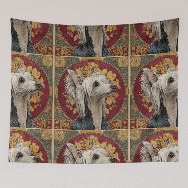 Item preview, Art nouveau Chinese crested puppy dog designed and sold by MendaciousMina.
