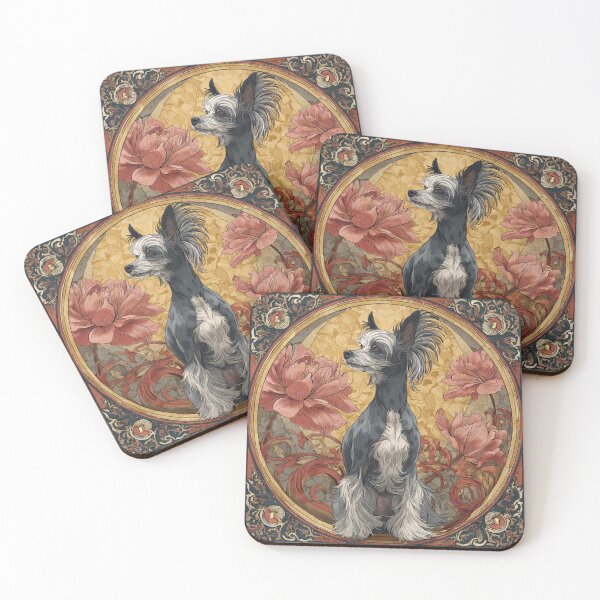 Item preview, Art nouveau Chinese crested puppy dog designed and sold by MendaciousMina.