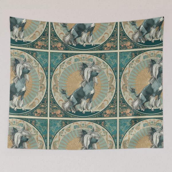 Item preview, Art nouveau Chinese crested puppy dog designed and sold by MendaciousMina.
