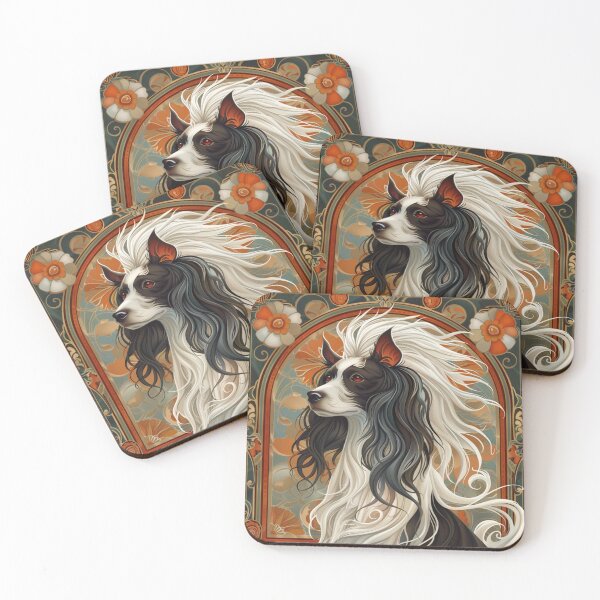 Item preview, Art nouveau Chinese crested puppy dog designed and sold by MendaciousMina.