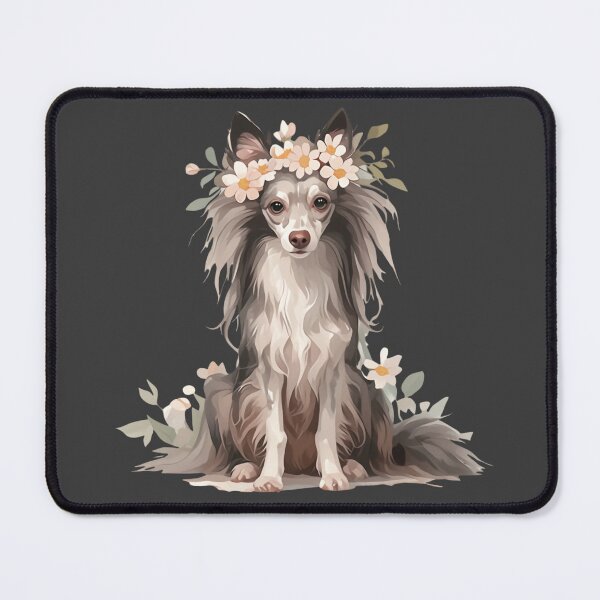 Item preview, Chinese crested puppy dog with a flower crown designed and sold by MendaciousMina.