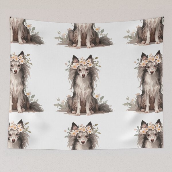 Item preview, Chinese crested puppy dog with a flower crown designed and sold by MendaciousMina.