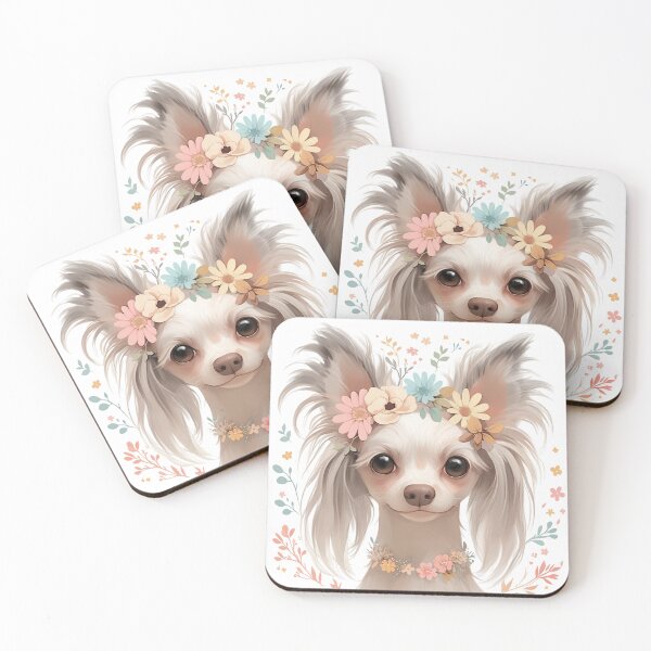 Item preview, Chinese crested puppy dog with a flower crown designed and sold by MendaciousMina.