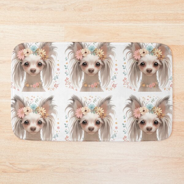 Item preview, Chinese crested puppy dog with a flower crown designed and sold by MendaciousMina.