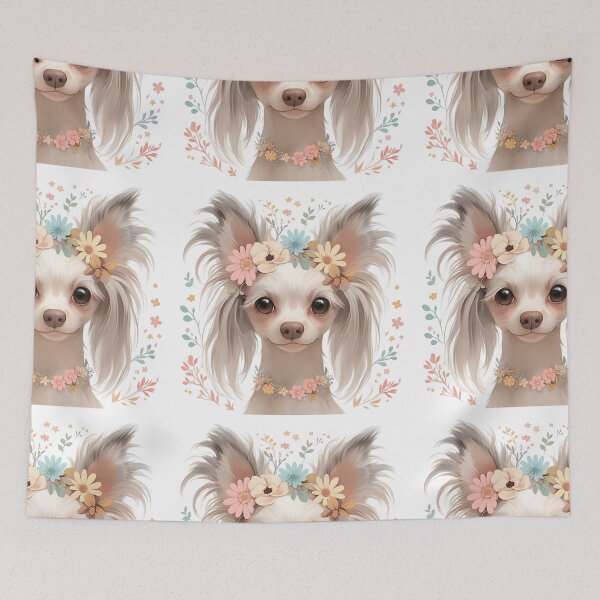 Item preview, Chinese crested puppy dog with a flower crown designed and sold by MendaciousMina.