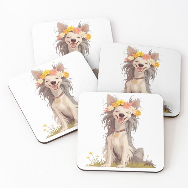 Item preview, Chinese crested puppy dog with a flower crown designed and sold by MendaciousMina.